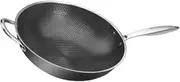VINTORKY Honeycomb Grain Wok Ergonomic Handle Wok Stainless Steel Frying Pan Kitchenware
