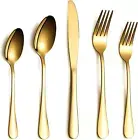 Flatware Set 20 Piece, Stainless Steel with Titanium Gold Plated, Golden Color F