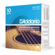10 Pack EJ16 D'Addario EJ16-10P Light Acoustic Guitar Strings Phosphor Bronze