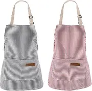 NQEUEPN 2pcs Kids Aprons, Polyester Cotton Kids Cooking Aprons with 2 Pockets Striped Children's Apron Adjustable Kids Aprons for Painting Children Chef Apron for Boys And Girls, Red, Blue