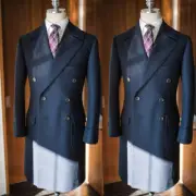 100% Cashmere Men's Long Overcoat Double Breasted Warm Winner Business Jackets