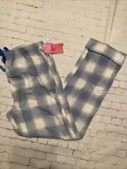 Womens Pajama Lounge Pants Checkered Flannel Size M Plaid Blue White
