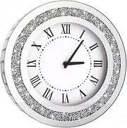 DMDFIRST Silver Round Mirror,12inch Crystal Sparkle Twinkle Bling Crush Diamond Mirrored Wall Clock for Wall Decoration Silver Glass Mirror Home Decor. AA Battery is not Included.