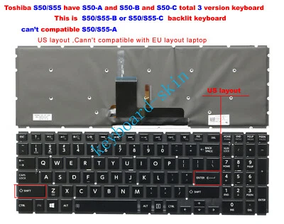 New for Toshiba S55-C S55D-C S55T-C S55-B S55D-B S55t-B US Keyboard backlit