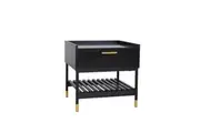Maestro Furniture Alcone Wooden Bedside Nightstand Side Table W/ Gold Accents - Satin Black
