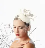 Ivory Net Mini Top Wedding Fascinator Woman Headpiece Cocktail Formal Tea Party