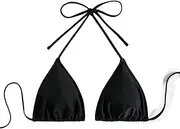 [Generic] Black Triangle Bikini Top Padded Halter Bathing Suit Top Tie Back Swimwear Top Sexy Beach Outfits Party Dressy