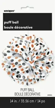 14" Orange & Black Polka Dot Halloween Tissue Paper Pom Pom