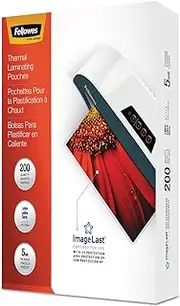 Fellowes Thermal Laminating Pouches, ImageLast, Jam Free, Letter Size, 5 Mil, 200 Pack (5245301)