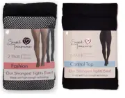 Secret Treasures Womens Opaque Fishnet Control Top Tights 4 Pair Size Large