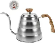 DJAPWPX Pour Over Kettle 1000/1200 ml 304 Stainless Steel Coffee Kettle with Thermometer and Precise Pour Drip Spout Ergonomic Tea Kettle Pour Over Coffee Pot for Stovetop (Silver 1.2L)