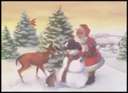 Greeting Card - Bird Deer Rabbit Santa Snowman - Laurie Cook - Christmas 0840