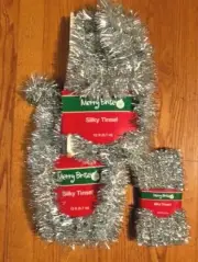 NWT 2 SILVER SILKY TINSEL GARLANDS+ BONUS