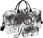 [ZRYSMY] Music Note Black White Duffel Bag for Traveling, Travel Bag Gym Bag, with Multiple Interior Pockets Shoulder Weekender Bag for Women Men with Toiletry Bag 20.5L x 1.9W x 13.8H, Multi-Colored