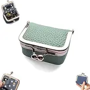 [Generic] Genuine Leather Mini Jewelry Box, Mini Travel Jewelry Case Organizer for Women, with Kiss Lock, Suitable for rings, necklaces, and other jewellery storage and preservation. (Green)