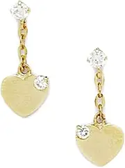 [JewelryWeb] 14k Yellow Gold CZ Simulated Diamond Love Heart Drop Screw Back Earrings 17x7mm Stud Earring for Women