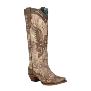 Corral Ladies Eagle Overlay Snip Toe Taupe Brown Tall Boots A4303