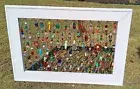 Colorful Handmade Beaded Sun Catcher on Wooden Framed Chicken Wire 16"x11"