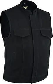 Leatherick Men’s SOA Black Motorcycle Denim Vest Men with Perforated Polyester and Deep Concealed Pockets.