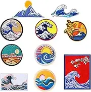 Boao 11 Pieces Wave Off Kanagawa Patch Embroidered Applique Badge Iron on Sew on Patches Emblem DIY Accessories, for Clothes, Dress, Hat, Jeans