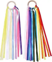 CHICAMPERA 2Pcs Rainbow Hand Kite with Ribbon Streamers Natural Ring Senses Training for Imaginative Play for Parties and Outdoor Activities
