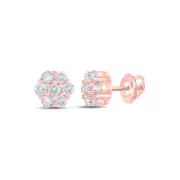 10K Rose Gold Round Diamond Flower Cluster Earrings 1/3 Cttw Unisex Studs