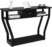 Giantex 120 CM Multi-Function Console Table, 3-Tier Accent Sofa Table w/Shelf & Drawer, Curved Legs, Modern Hall Table for Entryway Living Room Hallway, Easy to Assemble (Black)
