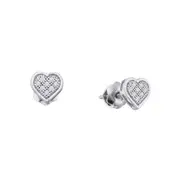 14k White Gold Round Diamond Heart Cluster Earrings 1/4 Cttw