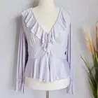 Anthropologie New Long Sleeve Ruffled Tie Front Blouse Lavender Womens SZ XL