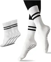 [Flydo] Pilates Grippy Socks with Grips for Women Yoga Non Slip Long Socks for Pure Barre, Ballet,Dance Workout 2-5 Pack