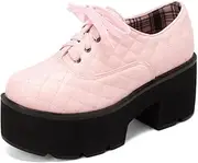 [Sanxg] Womens Platform Lace Up Lug Sole Loafers,Ladies Dressy Casual Cute Comfortable Memory Foam Trendy Fancy Round Toe Vacation Going Out Shoe (9 US,Pink)