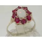 18k White Gold Natural Opal & Ruby Womens Cluster Ring - Sizes 4 to 12