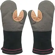 Oven Gloves Heat Resistant Gauntlet Long Thick Large Oven Mitts Cotton Leather Soft Hot Heat Proof for Kitchen Cooking Chef Home BBQ Grilling Baking Pizza Double Pair for Men Heavy Duty 500(Grey)