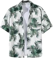 [Generic] Mens Short Sleeve Floral Button Down Shirts - Leisure Tropical Holiday Beach Shirts - Lapel Front Buttons Beach Shirts - Fashion Print Turn-Down Collar Button Shirt Regular Fit Summer Tops