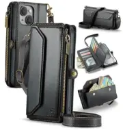 Crossbody Wallet Case Compatible with RFID Blocking 10 iPhone 15 Plus Black