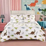 MAG 3Pcs Dinosaur Comforter Set, White Base Full Bedding Set, Toddlers Kids, Boys Teens & Girls, Super Soft Microfiber, Full Size (1 Comforter + 2 Pillowcases)