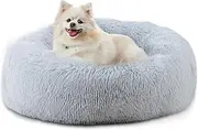 Calming Dog Bed, Plush Anti-Anxiety Donut Dog Bed for Small Medium Large Dogs, Warming Cozy Soft Cute Round Washable, Marshmallow Cuddler Nest Pet Bed, Grey