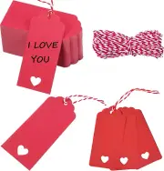 100Pcs Valentine Gift Tags Heart Kraft Paper Gift Tags with String for Wedding P