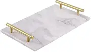 [TOMVAES] Marble Trays with Handle,Bathroom Tray,Rectangular Display Receptacle,Decorative Platter,Catchall Key Perfume Tray,for Vanity,Nightstand, Bathroom,Coffee Table