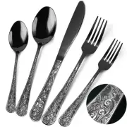 40-Piece Vintage Carved Black Silverware Set for 8 Stainless Steel Flatware