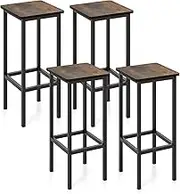 Giantex Set of 4 Bar Stool, 72 cm Bar Chair Set with Metal Legs & Footrest, Backless Breakfast Stool, Industrial Counter Height Stool for Kitchen & Dining Room, Rustic Brown