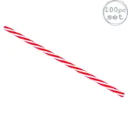 American Diner Style Red & White Striped Reusable Drinking Straws - Pack of 100