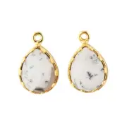 Tiny Pear Natural Dendrite Opal Gold Plated Prong Set DIY Earring Pair Connector