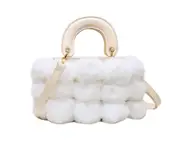 Plush Bucket Handbag Fluffy Crossbody Bag-White