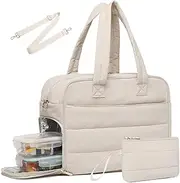 [BAVERGE] Lunch Tote Bag for Women Work,17.3 Inch Laptop Purse with Insulated Lunch Compartment, Large Puffy Quilted Travel Duffle Bag