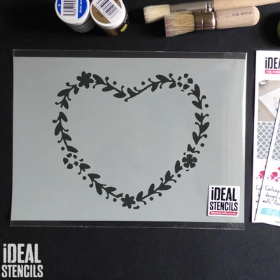 Heart Wreath Floral Flower Stencil Shabby Chic Decor Craft Paint Stencil