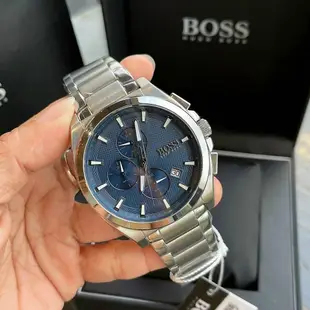 HUGO BOSS Grandmaster 藍色錶盤 銀色不鏽鋼錶帶 石英 三眼計時 男士手錶 1513884