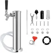 Single Tap Keg Tower Kegerator Tower, Stainless Steel Draft Beer Tap System with Self-Closing Brass Beer Faucet, Pre-assembled 3’’ Beer Line Tap Tower Kegerator Parts for Home Brewing