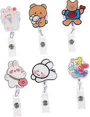 DIYEAH 6pcs Cartoon Retractable Badge Reel Adorable Nurse Badge Holders with Clip Cute Bear Bunny Designs for Nurses Teachers Students Easy to Card Holder