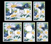 BLUE BUTTERFLY DAISY LIGHT SWITCH COVER PLATE YOU PICK SIZE